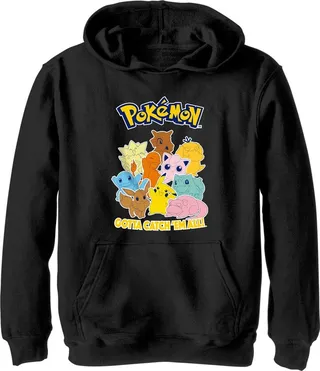 Boy's Pokemon Character Group Colored Pull Over Hoodie - Black - Large
