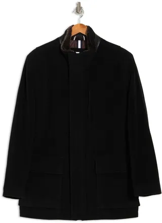Wool Blend Faux Fur Lined Stand Collar Jacket