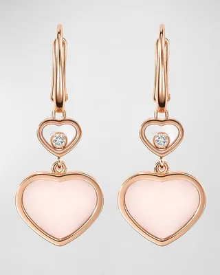 18K Rose Gold Happy Hearts Pink Opal & Diamond Earrings