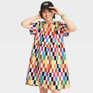 Pride Adult Short Sleeve Checkered Skater Dress - XS