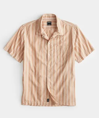 Short Sleeve Summerweight Shirt in Tan Stripe