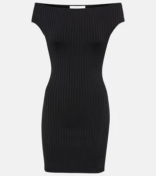 Ribbed-knit off-the-shoulder minidress