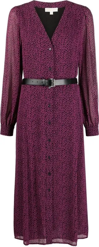 Belted-Waist Midi Dress