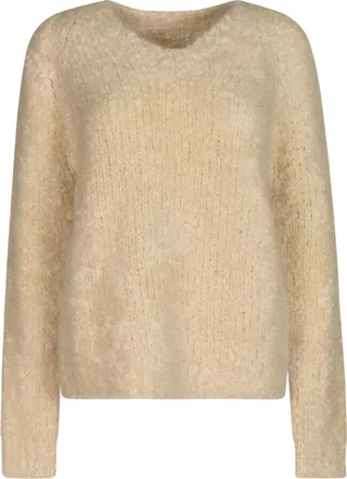 V-neck Fur Applique Knit Sweater