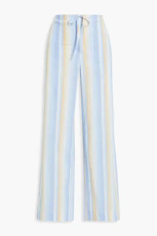 Striped cotton-blend seersucker wide-leg pants