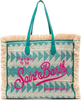 Vanity logo-embroidered woven tote bag