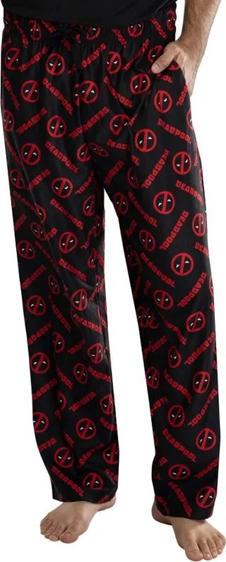 Marvel Mens' Deadpool Logo All Over Print Pajama Pants (XX-Large) Black