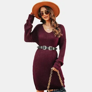 Women's Chunky Knit Sweater Dress - Cupshe-M-Red