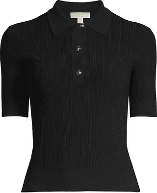 Short-Sleeve Button Polo Sweater