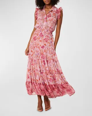 Trina Sleeveless Tiered-Ruffle Chiffon Midi Dress