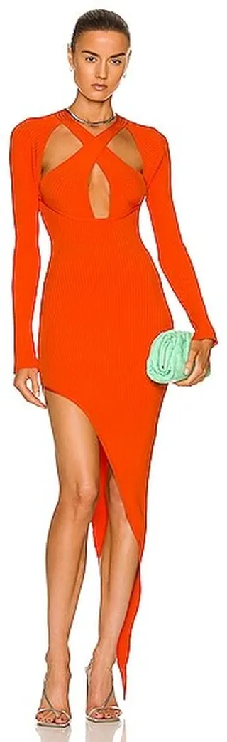 David Koma Twisted Knit Midi Dress in Orange