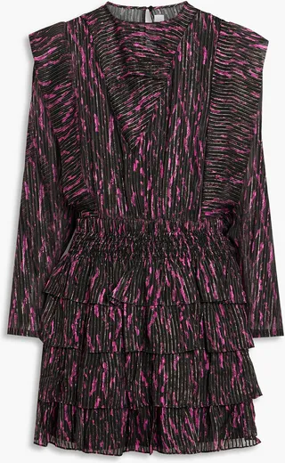 Anael tiered printed silk-blend jacquard mini dress