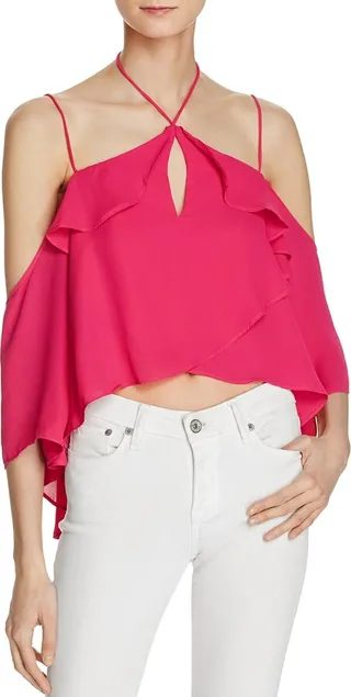 Womens Drapey Cold Shoulder Halter Top