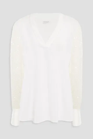 Embellished chiffon and silk-blend crepe de chine blouse