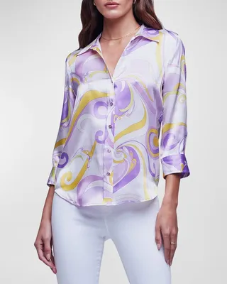 Dani Satin Button-Front Blouse