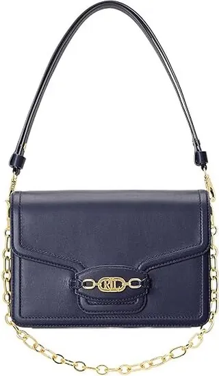 LAUREN Ralph Lauren Leather Medium Sydnee Shoulder Bag (French Navy) Shoulder Handbags