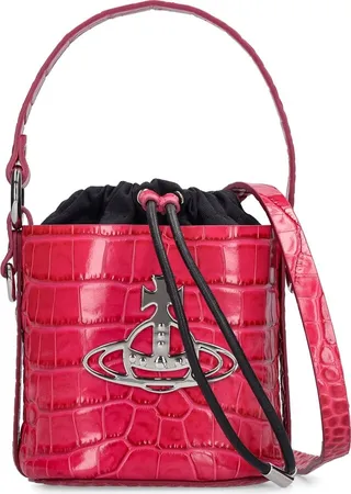 Daisy croc embossed leather bucket bag
