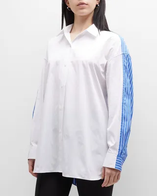 Oversized Cotton Combo Button-Front Shirt