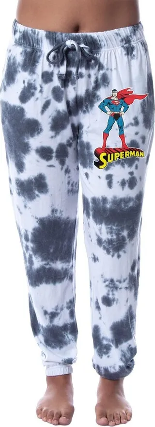 DC Comics Womens' Superman Logo Tie-Dye Jogger Sleep Pajama Pants (Small) Multicoloured