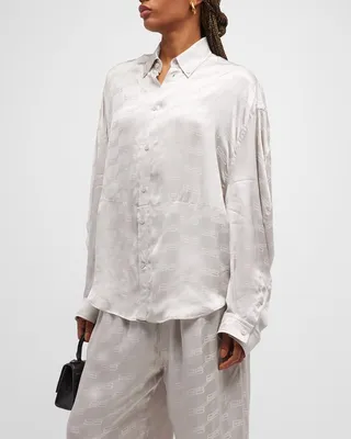 Twisted BB Logo Satin Jacquard Oversized Shirt