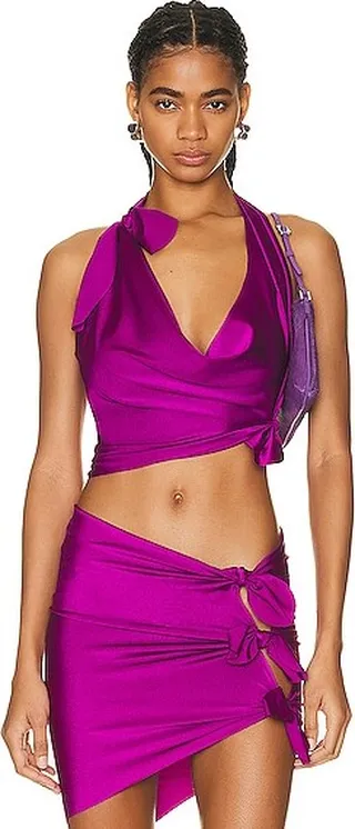 SAMI MIRO VINTAGE Tied Up Halter Top in Fuchsia