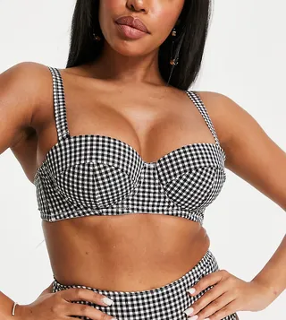 Peek & Beau Fuller Bust Exclusive mix and match balcony bikini top in black and white seersucker gingham