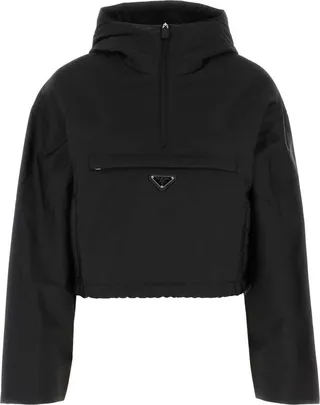 Prada Logo Plaque Half-Zip Hooded Jacket