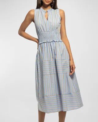 Jensen Smocked Striped A-Line Midi Dress