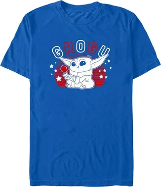 Men's Star Wars The Mandalorian Fourth of July Cute Grogu T-Shirt - Royal Blue - X Large