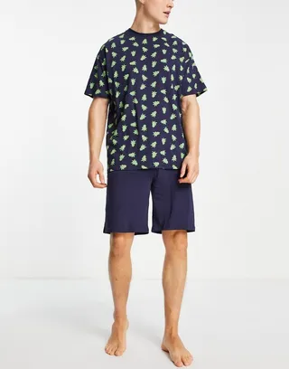 Threadbare Christmas Is Lit lounge set with shorts in navy