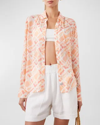 Josephine Watercolor Button-Front Blouse