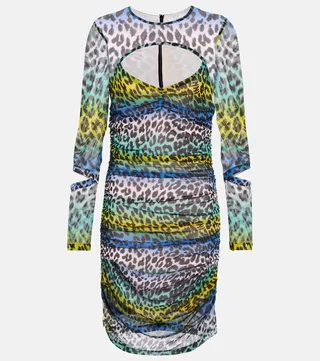 Leopard-print mesh cutout minidress