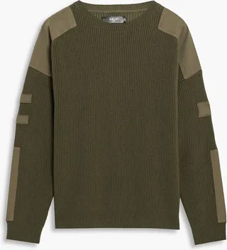 Twill-paneled wool and cashmere-blend sweater