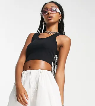 COLLUSION waffle tank top in black