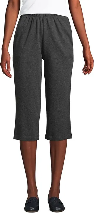 Lands' End Women's Tall Sport Knit High Rise Elastic Waist Pull On Capri Pants - Large Tall - Dark Charcoal Heather