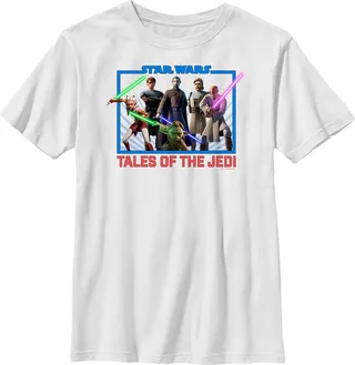 Boy's Star Wars: Tales of the Jedi Group Square T-Shirt - White - Medium