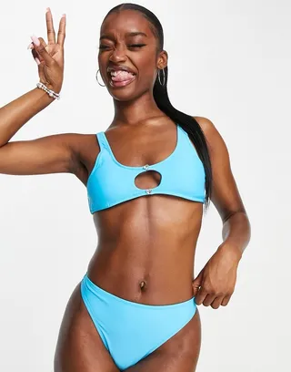 Candypants cut out crop bikini top in blue