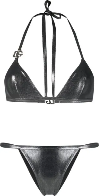 Silver-Tone DG-Logo Triangle Bikini