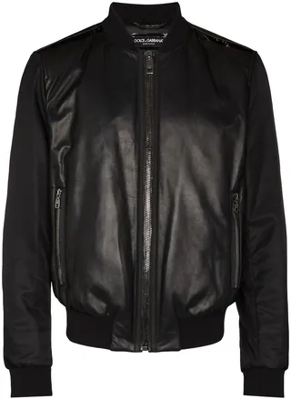 Panelled Leather Bomber Jacket