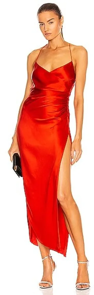 The Sei Strappy Gathered Dress in Red