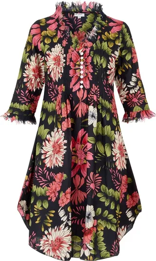 At Last... - Annabel Cotton Tunic In Black Floral