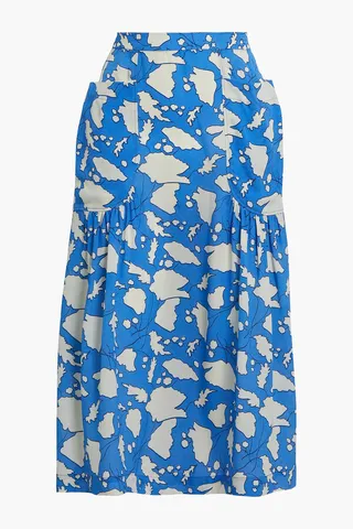 Dreamer gathered floral-print silk crepe de chine midi skirt
