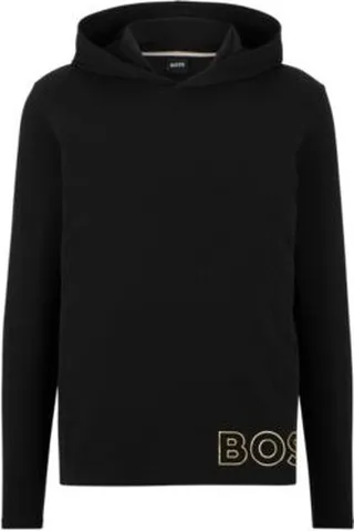 Stretch-cotton hooded pajama T-shirt with logo print
