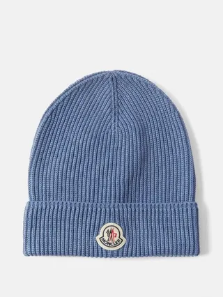 Logo-patch Ribbed Cotton Beanie