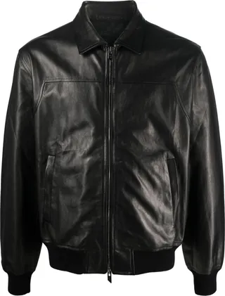 Zip-Up Leather Shirt Jacket