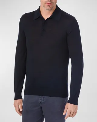 Men's Solid Wool-Silk Polo Sweater