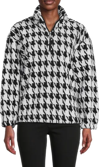 Faux Fur Houndstooth Quartzip Jacket