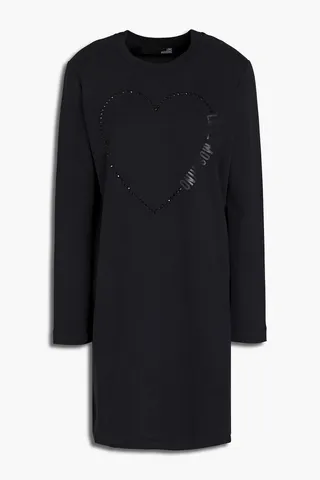 Embellished logo-print cotton-fleece mini dress