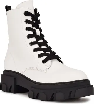 Clover 03 Womens Embossed Zipper Combat & Lace-up Boots