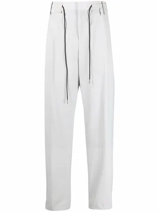 Drawstring-Waist Straight-Leg Trousers